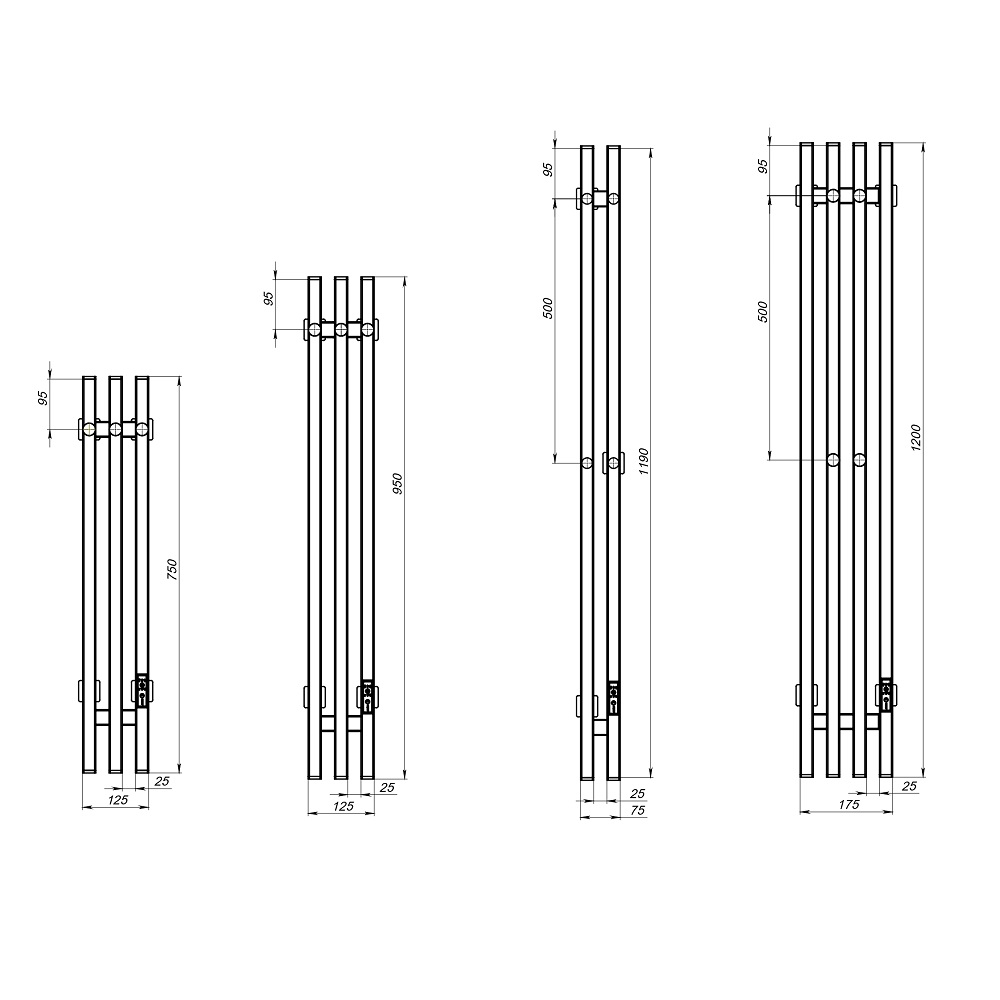 Полотенцесушитель Пэк сп Вектор кв 4 120х15 черный ВГП